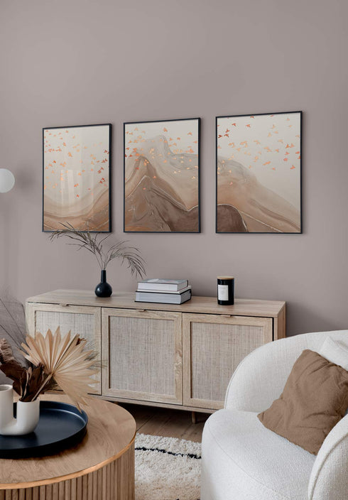 Karmelowe Ptaki Środkowy Rose Gold Plakat 50x70cm